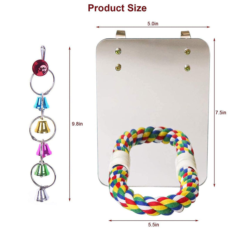 LOPERDEVE Bird Mirror with Rope Perch Bird Toys Swing Comfy Perch for Greys Amazons Parakeet Cockatiel Conure Lovebirds Finch Canaries 7 inch - PawsPlanet Australia