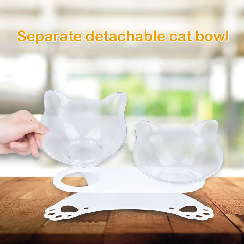 Pantula Double Anti Vomiting Cat Bowl with Stand - Detachable 15° Tilted Cat Feeding Bowl, Raised Dog and Cat Water and Food Bowl With Anti-skid&Anti-spill Pet Bowls for Cats | (Transparent) Transparent - PawsPlanet Australia