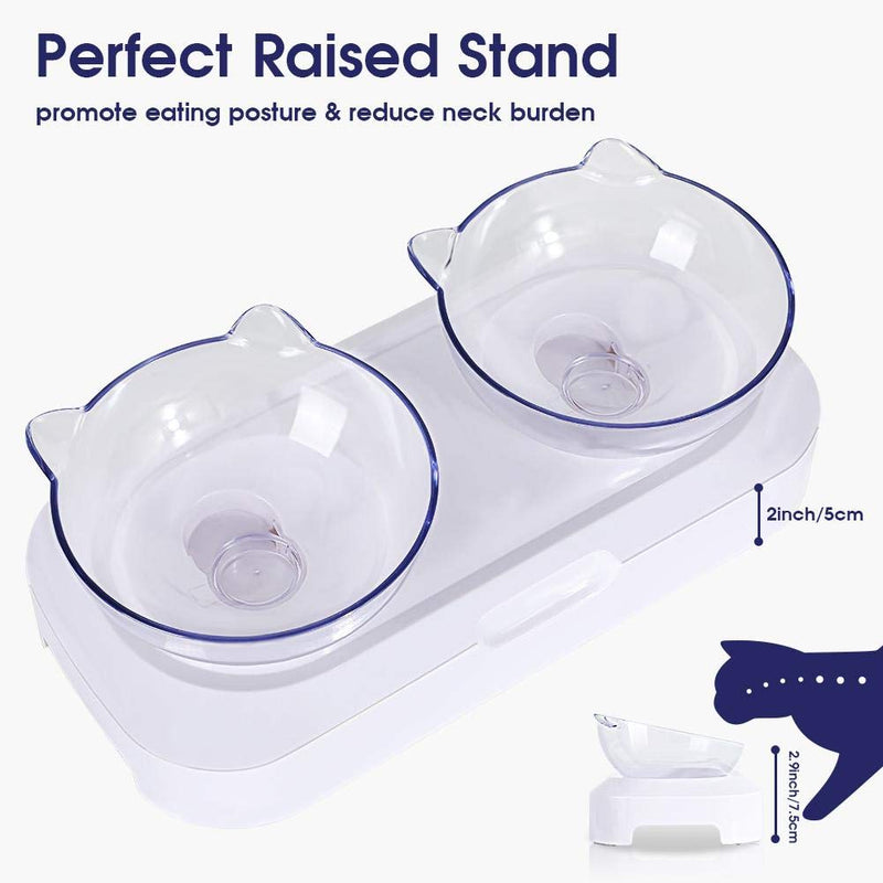 Oumefar Transparent Adjustable Cat Bowl Non-spill Design Double Bowl for Cat Kitten Multi-purpose Cat Feeder Plastic Material Kitten Bowl Transparent Cat Food Water Bowl - PawsPlanet Australia