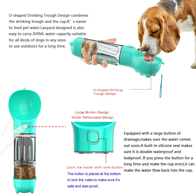 Dog Water Bottles,Portable Travel Dog Water Bottle for Walking,300ML Lighting Pet Drinking Water Bottle Dispenser,Leak Proof Puppy Water Bottles with Food Box Poop Shovel Eco Bags for Healthy Playing Blue - PawsPlanet Australia