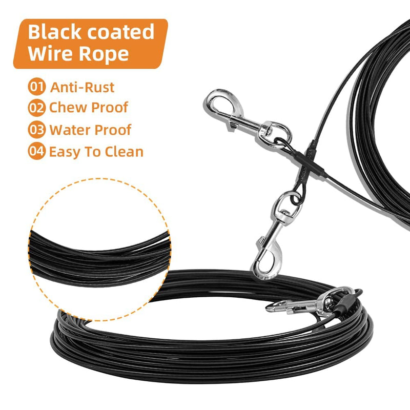 Mi Metty Dog Cable Tie-Out 10ft (3M) Chew-Proof Dog Leads for the Garden, Dog Lead for Large Dogs up to 253lbs, Dog Runner Tether Line for Outdoor Black 10ft (3M) - PawsPlanet Australia