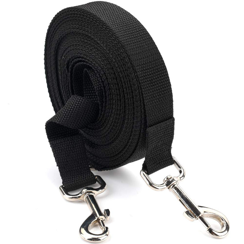 Dog Training Lead,32FT/10M double clip Nylon Long dog leash For Dogs - Great for Training, Play, Camping, or Backyard Recall training lead Black - PawsPlanet Australia