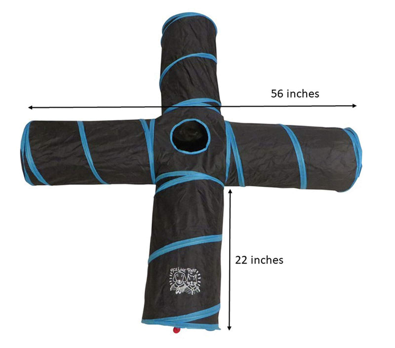 Feline Ruff Premium 4 Way Cat Tunnel. Extra Large 12 Inch Diameter and Extra Long. A Big Collapsible Play Toy. Wide Pet Tunnel Tube for Rabbits, Kittens, Large Cats, and Dogs. Black/Blue - PawsPlanet Australia