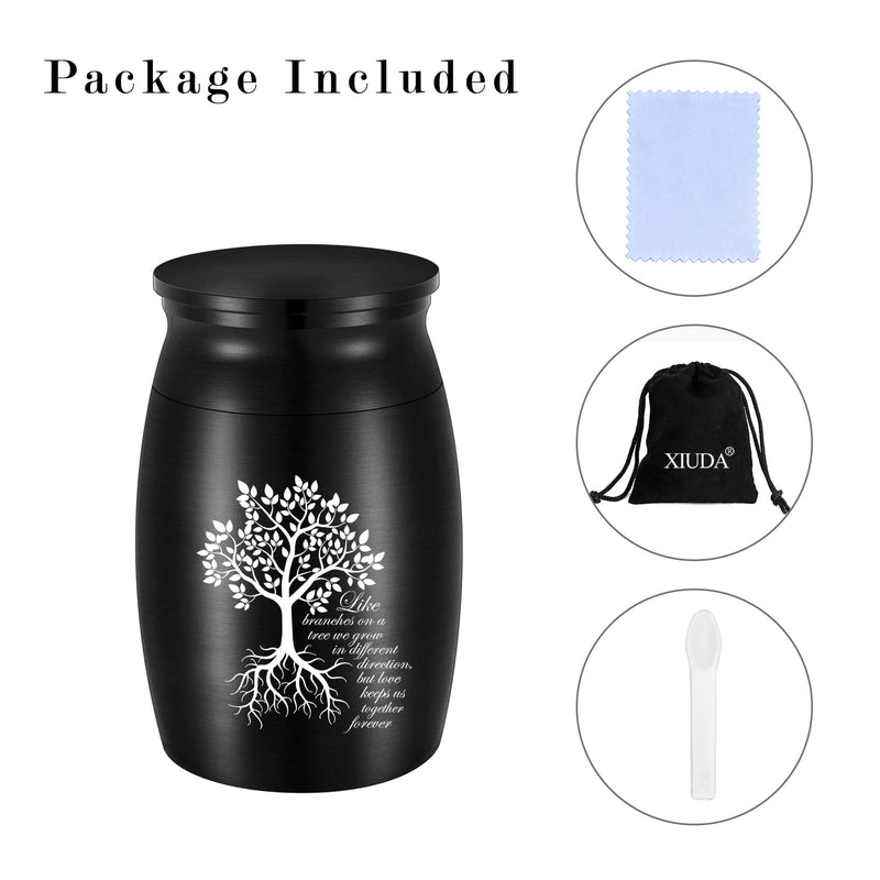 XIUDA Small Urns for Human Ashes, 3 Inches Aluminium Tree of Life Urn Mini Cremation Urn for Dad Mom, Mini Urns for Human Ashes Black - PawsPlanet Australia