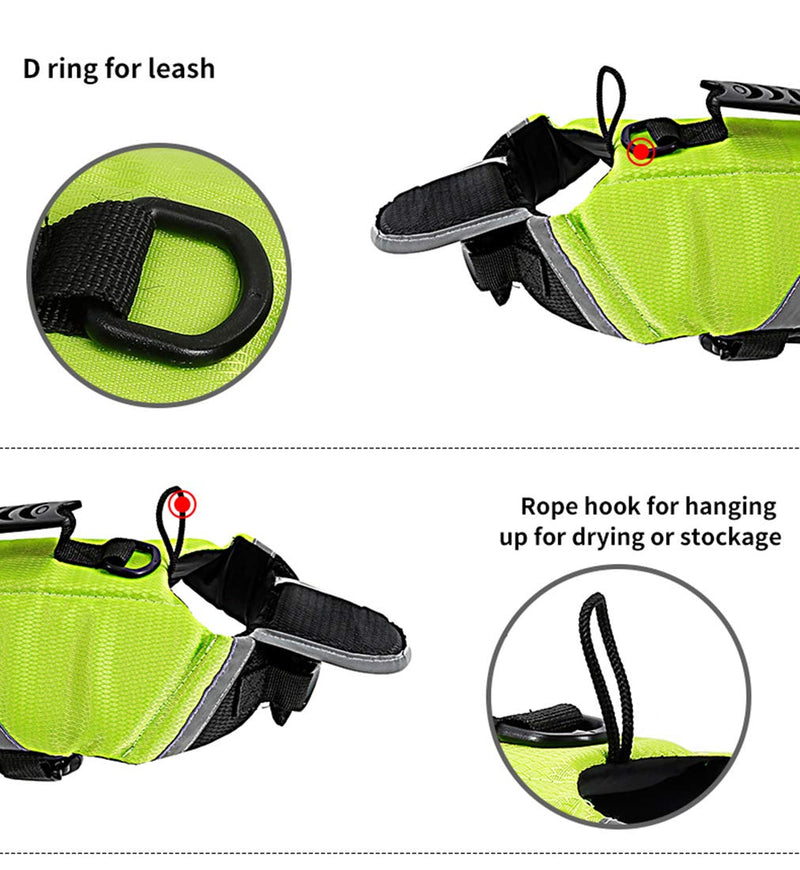 Tineer Dog Life Jacket Vest with Extra Padding Saver Safety Reflective Swimsuit Preserver for Small Medium Large Dogs Safety at Pool, Beach, Boating (S, Green) S - PawsPlanet Australia