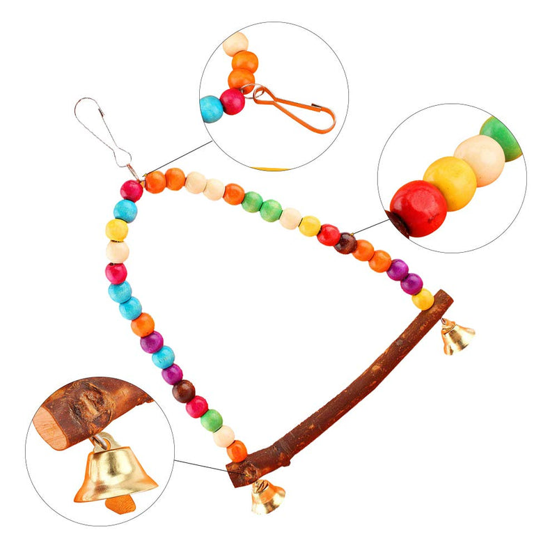 HEEPDD Bird Swing, Colorful Beads Parrot Standing Perch Hammock Hanging Toy with Bells Cage Accessories for Medium and Small Parrots Finch Lovebird - PawsPlanet Australia