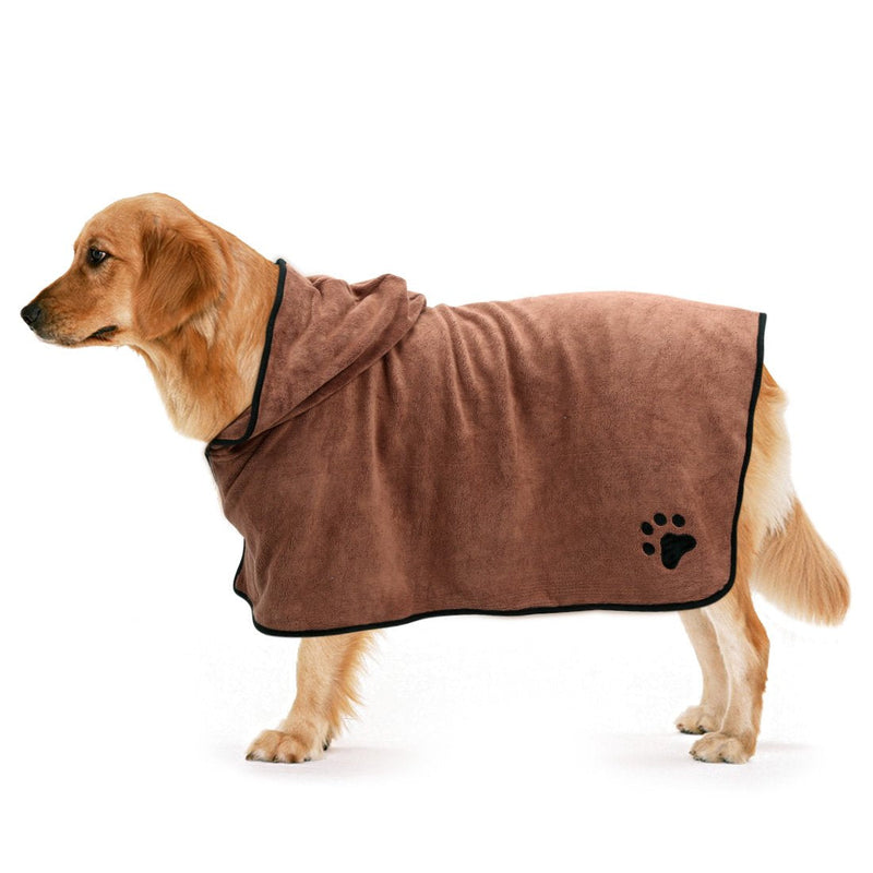 Zellar Dog Bathrobe Towel with Adjustable Strap Hood, Microfibre Fast Drying Super Absorbent Pet Dog Cat Bath Robe Towel for Drying Coats, Extra Large, Brown XL - PawsPlanet Australia