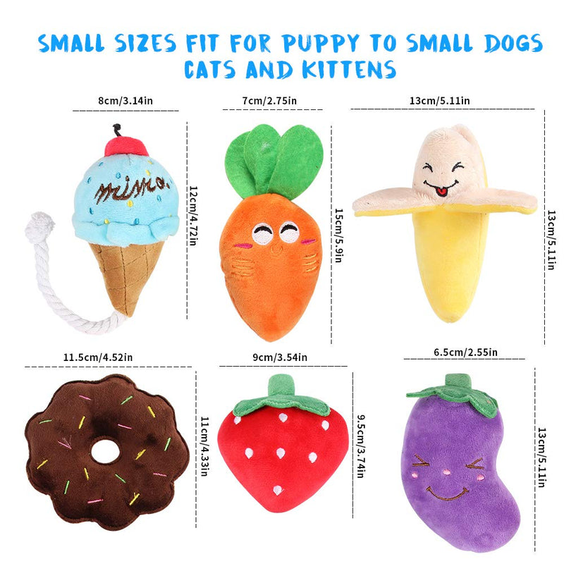 Nollary Dog Squeaky Toys for Small Dogs, Cute Food Design Soft Plush Toys with Built-in BB Sounds For Puppies, 6 Styles in One Pack - PawsPlanet Australia