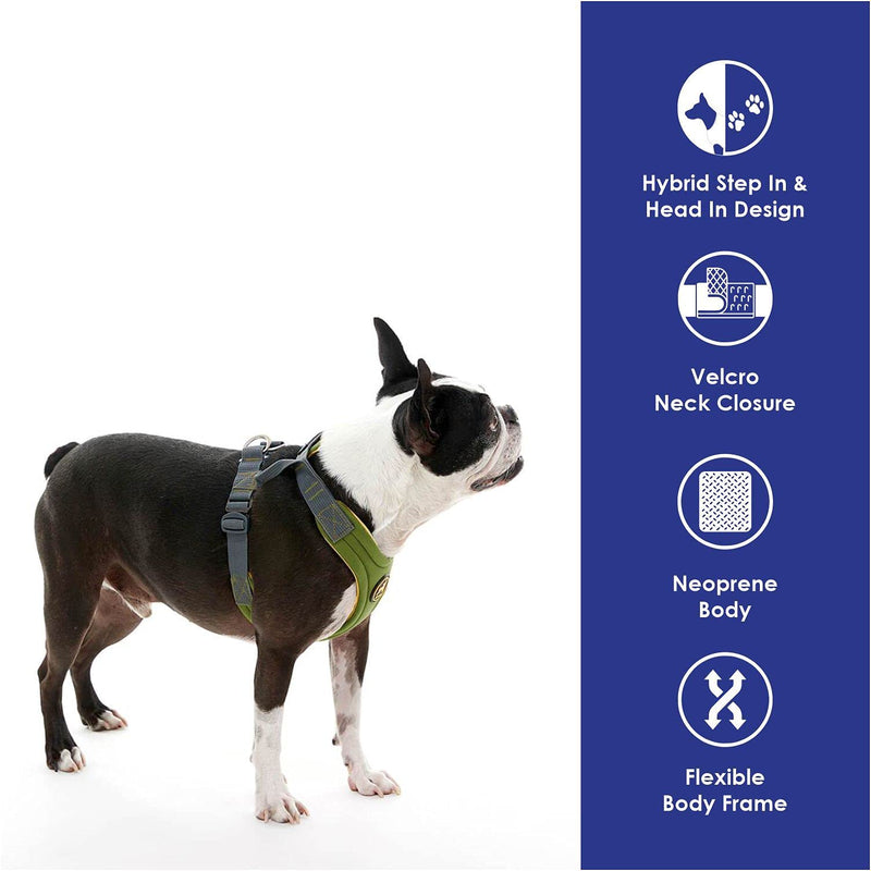 Gooby Convertible Dog Harness - Green, Large - Hybrid Step-In & Head-In Dog Harnesses for Small Dogs - Perfect on the Go Neoprene Dog Harness for Medium Dogs No Pull and Small Dog Harness Large Chest (46.5~50 cm) - PawsPlanet Australia