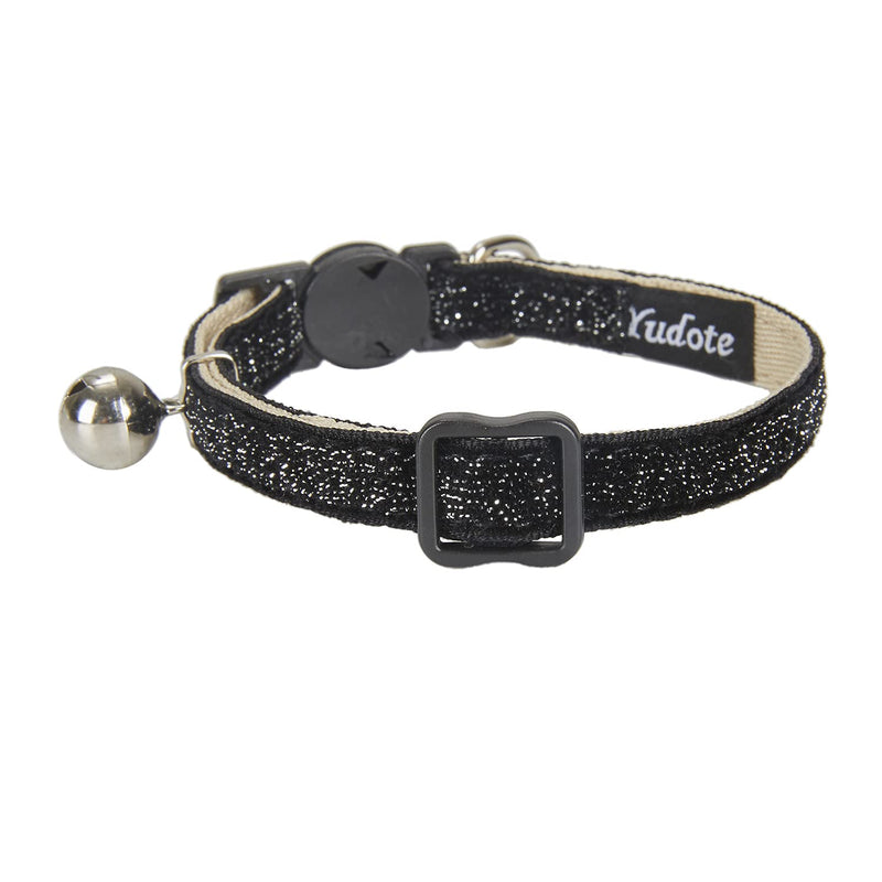 YUDOTE Soft Comfy Cat Collar Bling Bling with Safety Quick Release Buckle amd Jingle Bell,Adjustable 19-28cm,Single Pack,Black 19-28cm Neck, 1.0cm Width Black - PawsPlanet Australia