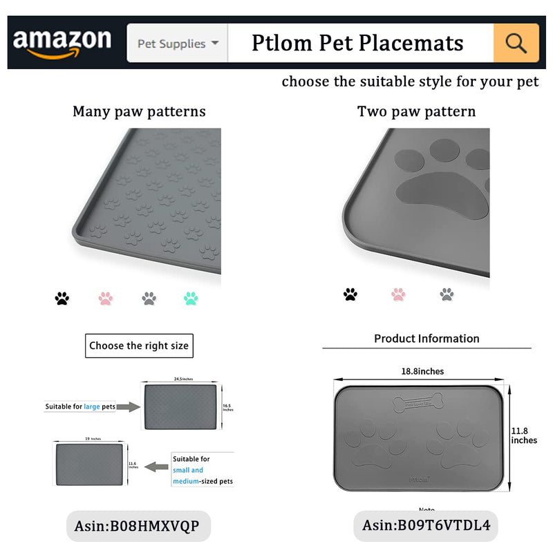 Ptlom Pet Placemat for Dog and Cat, Mat for Prevent Food and Water Overflow, Suitable for Small, Medium and Big Pet 18" * 12" Black - PawsPlanet Australia