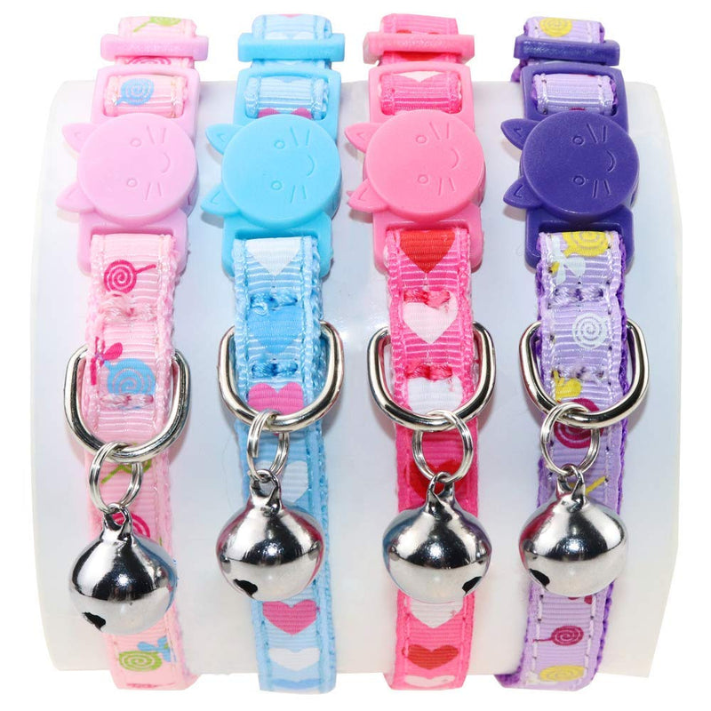 DAIXI Cat Collar,Bell Adjustable Cat Collar with Release Buckle Cat Bell Collar with Heart-Shaped Nylon Strip for Cat, Puppy 4pcs. - PawsPlanet Australia