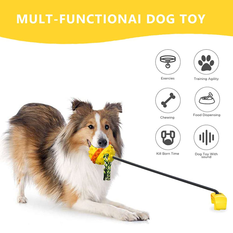 Dog Pull Toys for Aggressive Chewers Outdoor Tether Tug of Way Interactive Puzzle Dog Boredom Toys, Ball and Rope Dog Toys with Teeth Cleaning and Food Dispensing (Yellow) - PawsPlanet Australia