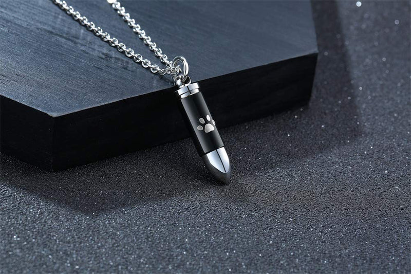 HUANIAN Stainless Steel The Bullet Urn Necklace for The Dog paw Keepsake Memorial Cremation Jewelry Black - PawsPlanet Australia