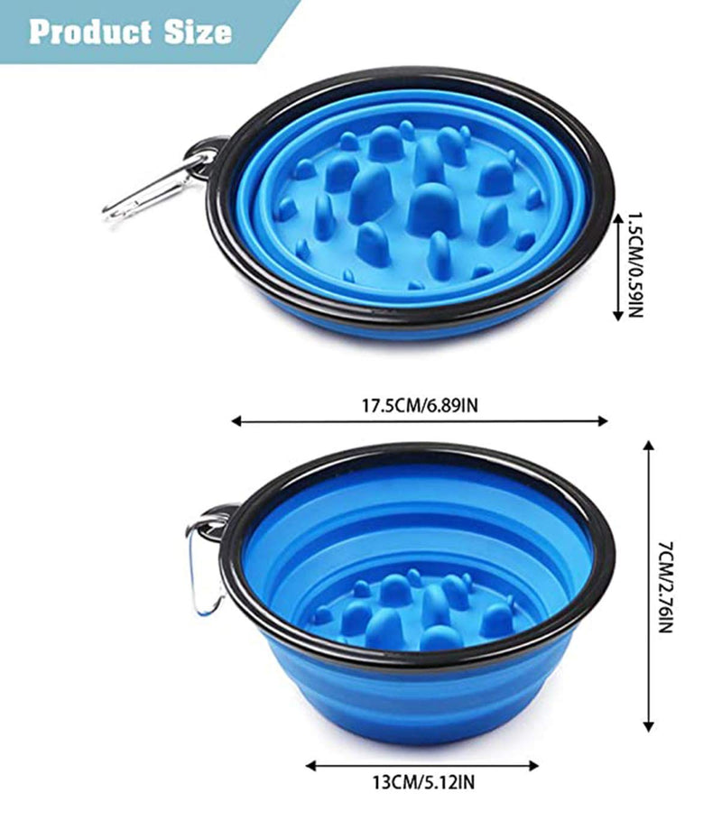 TOPWAYS Slow Feeder Dog Bowl, Silicone Collapsible Slow Eating Pet Bowl, Drinking Water and Food Bowl Pet Feeder to Slow Down Eating for Cat and Dog (Blue) Blue - PawsPlanet Australia