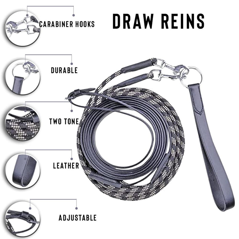 HKM Draw Reins 4153 Black/Brown Leather Training Rope All Sizes & Colours Cob/Full - PawsPlanet Australia