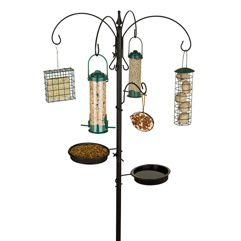 SA Products Premium Bird Feeding Station - Complete Set of 4 Seed, Nuts, and Suet Block Feeder Cages and 2 Trays - Metal Containers with Stand and Ground Spike Base - H: 170 cm, W: 55 cm, D: 55 cm - PawsPlanet Australia