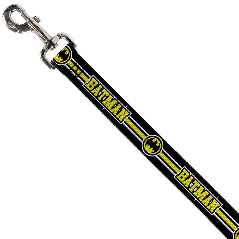 [Australia] - Buckle-Down Dog Leash Batman Bat Signal Triple Stripe Black White Yellow 4 Feet Long 0.5 Inch Wide 6 Feet Long - 1" Wide 