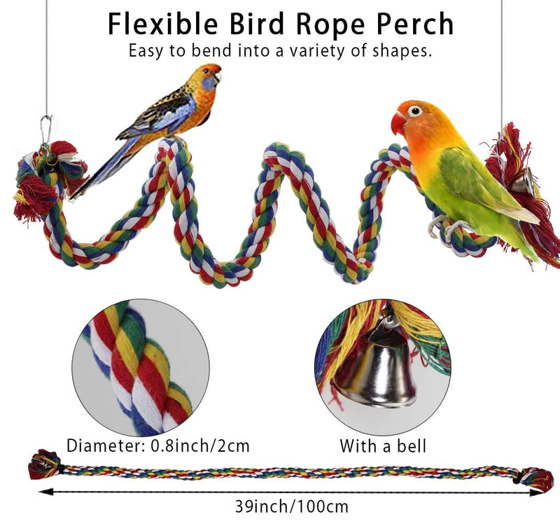 ACEONE 8 Pack Bird Perch Stand Rope Toys, Parrot Chewing Hanging Bell Bird Cage Toy for Small Parakeets, Conures, Love Birds, Cockatiels, Macaws, Finches - PawsPlanet Australia