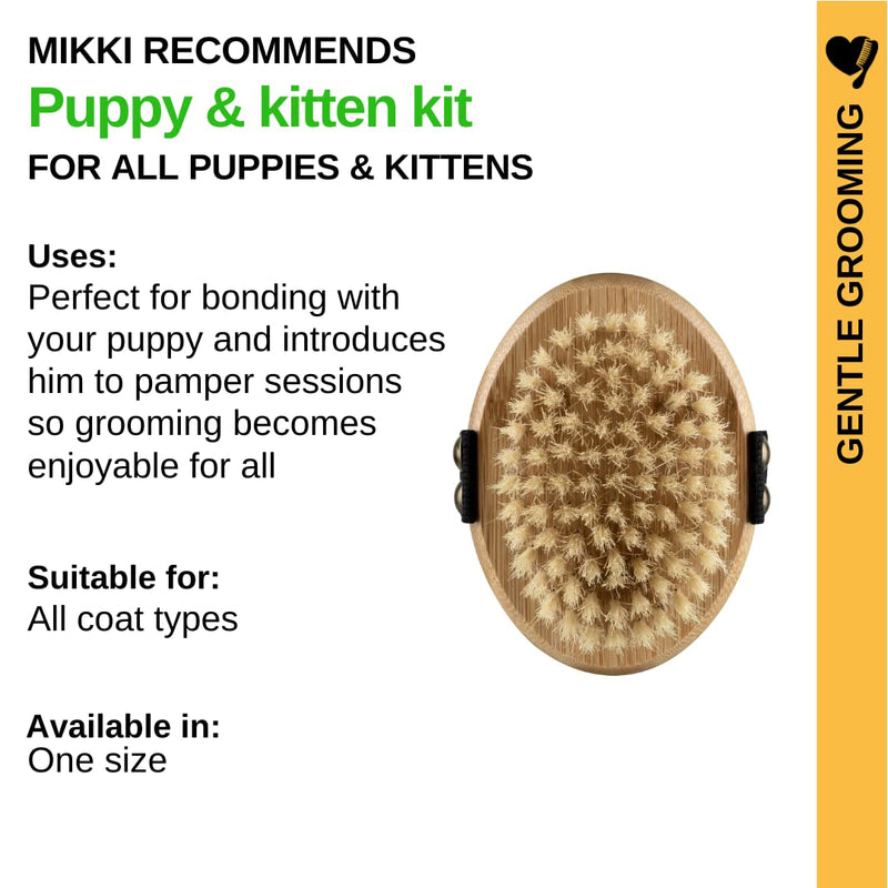 Mikki 6280001 Bamboo Hand Brush with Bristles for Smooth and Short Coats, Gentle Grooming Brush, for Dogs and Cats, Made from Sustainable Bamboo, 78g, Brown - PawsPlanet Australia
