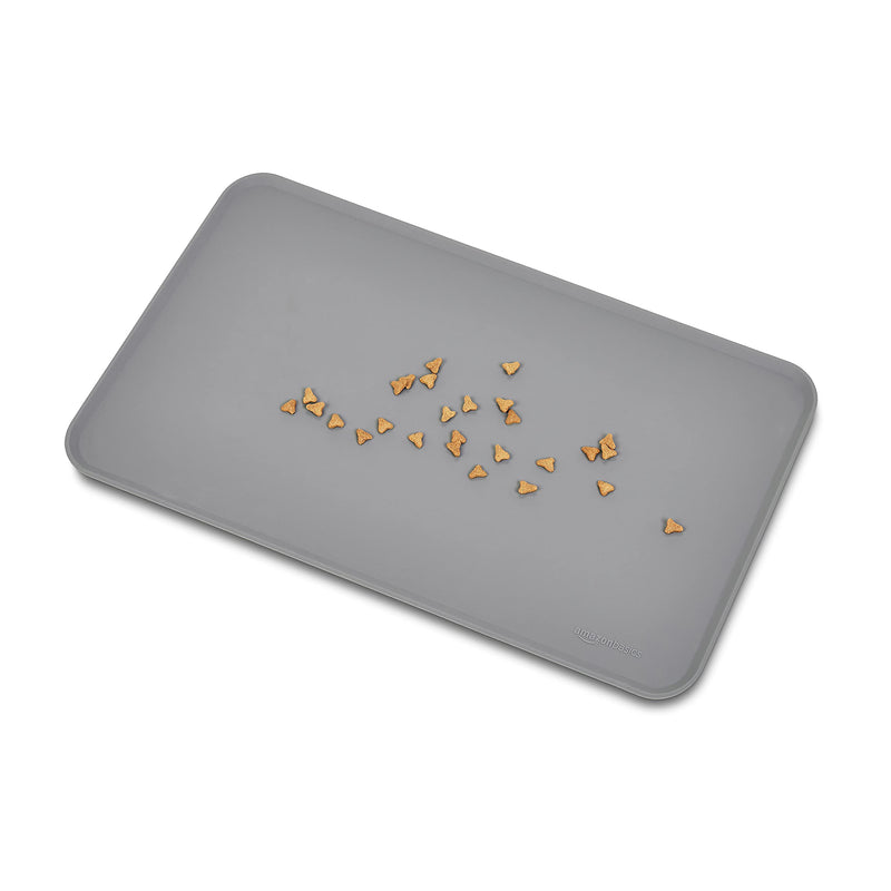 Amazon Basics Silicone Waterproof Pet Food Mat - 47 x 29 cm, Grey (2-Pack) 47 x 29 cm - (2-Pack) - PawsPlanet Australia