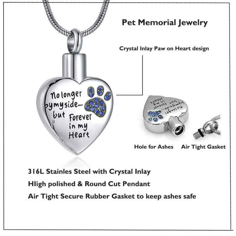 Eternal M. Cremation Jewelry for Ashes for Dog Cat Waterproof Memorial Urn Pendant Necklace No Longer by My Side Forever in My Heart Blue-Paw - PawsPlanet Australia