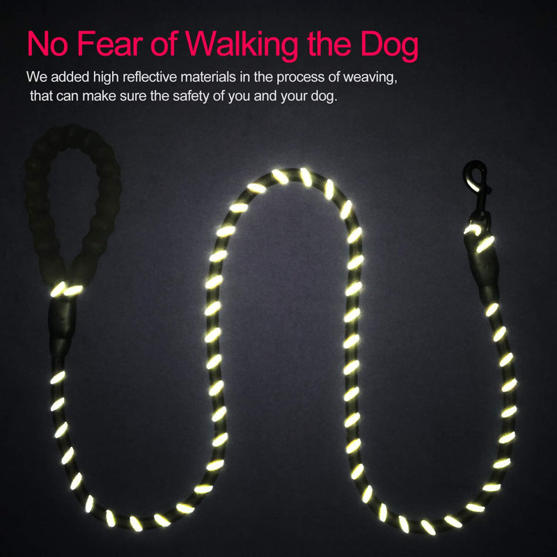 VLDCO 10ft Dog Leash Extra Heavy Duty Climbing Rope Comfortable Padded Handle Highly Reflective Threads for Small Medium Large Dogs 1/2" Diameter (Black) Black Black - PawsPlanet Australia