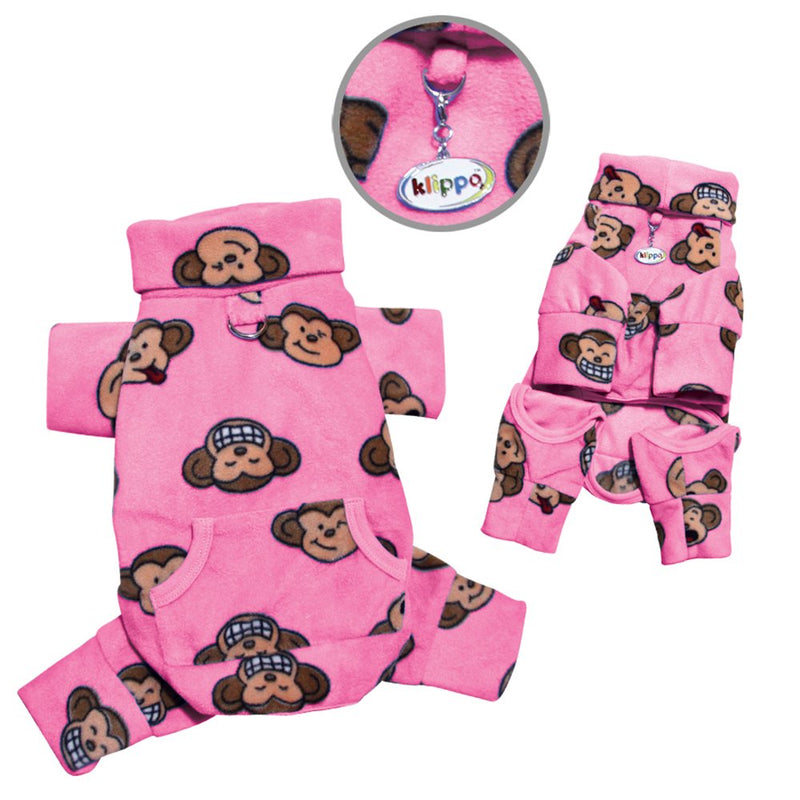 Klippo Silly Monkey Fleece Turtleneck Pajamas/Bodysuit/Loungewear/Coverall - Pink - LARGE - PawsPlanet Australia
