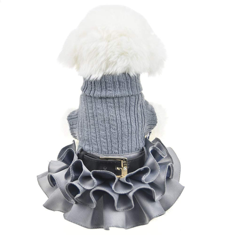 [Australia] - FLAdorepet Winter Warm Dog Sweater Dress Tutu Skirt Pet Cat Knitted Clothes for Small Medium Dog Girls XS Grey 