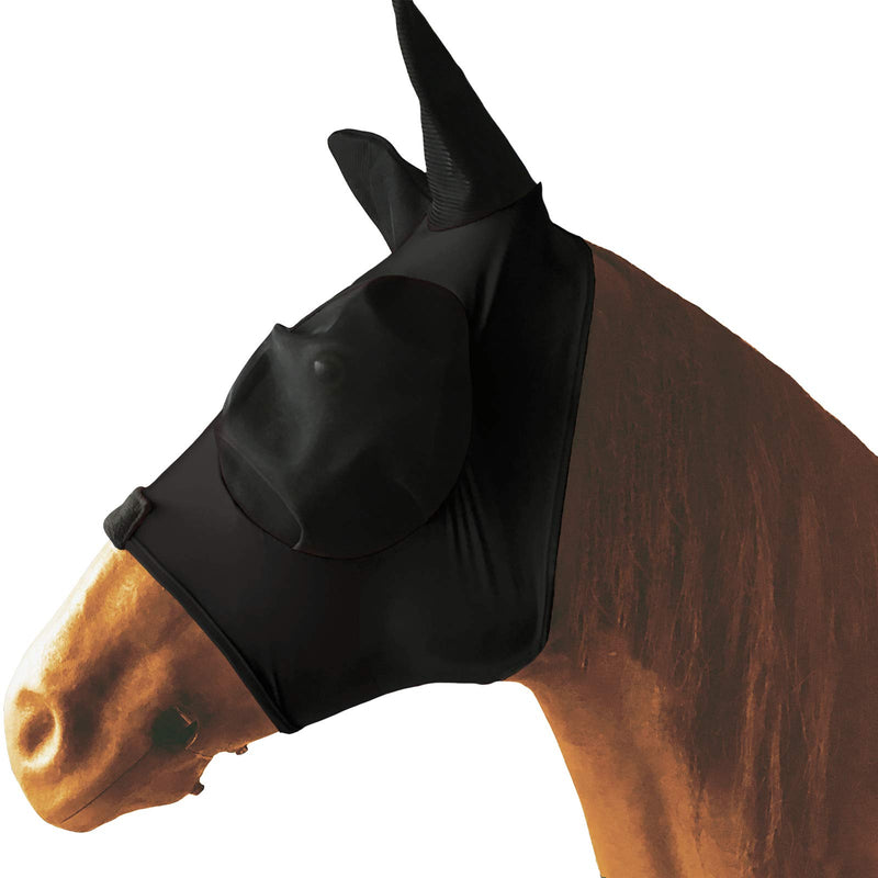 Leberna Horse Mesh Fly Mask with Ears, Soft Lycra Mesh Mask Anti-UV with Ears Full Black - PawsPlanet Australia