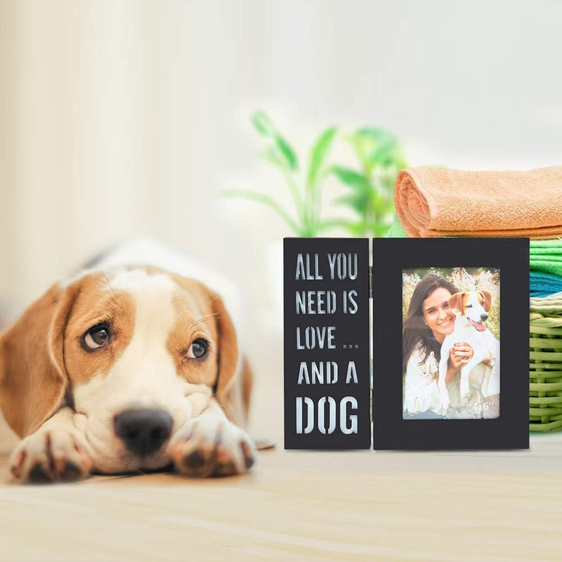 [Australia] - YEASL Wood Dog Picture Frame - 4x6 Inch Light Up Pet Picture Frame for Dog and Cat Memorial Gifts All You Need is Love and A DOG 