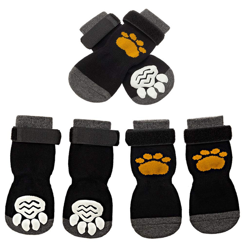 [Australia] - SCIROKKO 3 Pairs Anti-Slip Dog Socks with Golden Paw Pattern - Pet Adjustable Paw Protection for Puppy Indoor Traction Wear on Hardwood Floor Medium 