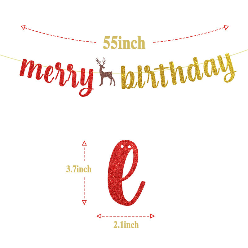 Red and Gold Merry Birthday Banner, Christmas Birthday Banner, Christmas Birthday Party Decorations, Christmas Holiday Party Decorations, Xmas Birthday Decor - PawsPlanet Australia