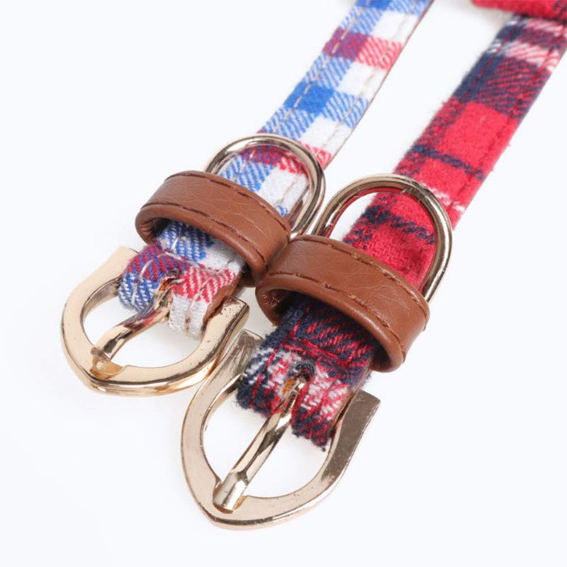 [Australia] - Small Dog and Cat Collars with Cute Flowers Adjustable Collar with Cute Unique Plaid Blue 