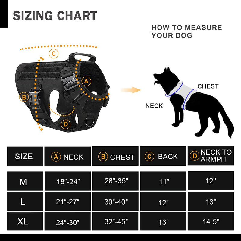 PETODAY Tactical Dog Harness for Medium Large Dogs,Working Dog Training Molle Vest,with 2X Metal Buckle,Military Dog Harness with Handle,Hook and Loop Panel for Dog Patch (Black, (Chest 28"-35"), M) Black - PawsPlanet Australia