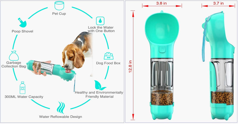 Eyslhylb Pet Dog Water Bottle Outdoor Dog Bottle Water Cup, Portable Dog Cat Drinking Cup for Walking Hiking Travel with Food Container Feeder, Poop Collection Shovel and Pet Waste Bags, BPA Free - PawsPlanet Australia