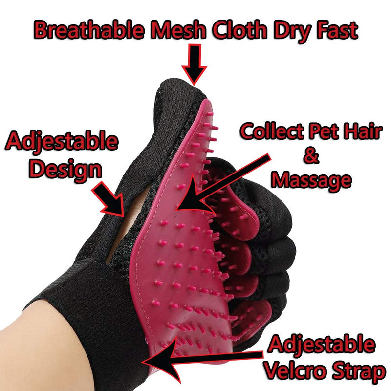 Pet Hair Remover for Dogs & Cats | Smooth Grooming Glove with Enhanced Five Finger Design for Comfort Massage and Hair Removal | Best for Long & Short Fur with 295 Silicone Grooming Tips Ever (Red) Red - PawsPlanet Australia