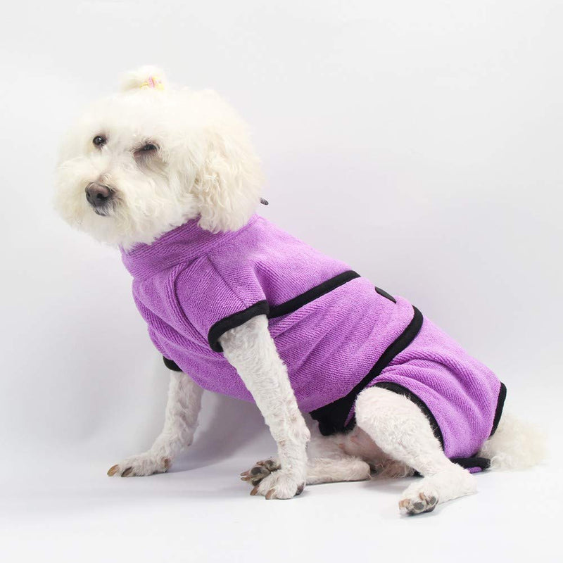 MEROURII Dog Bathrobe Towel with Adjustable Strap Microfibre Fast Drying Super Absorbent Pet Cat Towelling Robe Moisture Absorbing Bath Robe Quick Drying Pet Bath Towel (S,Purple) - PawsPlanet Australia