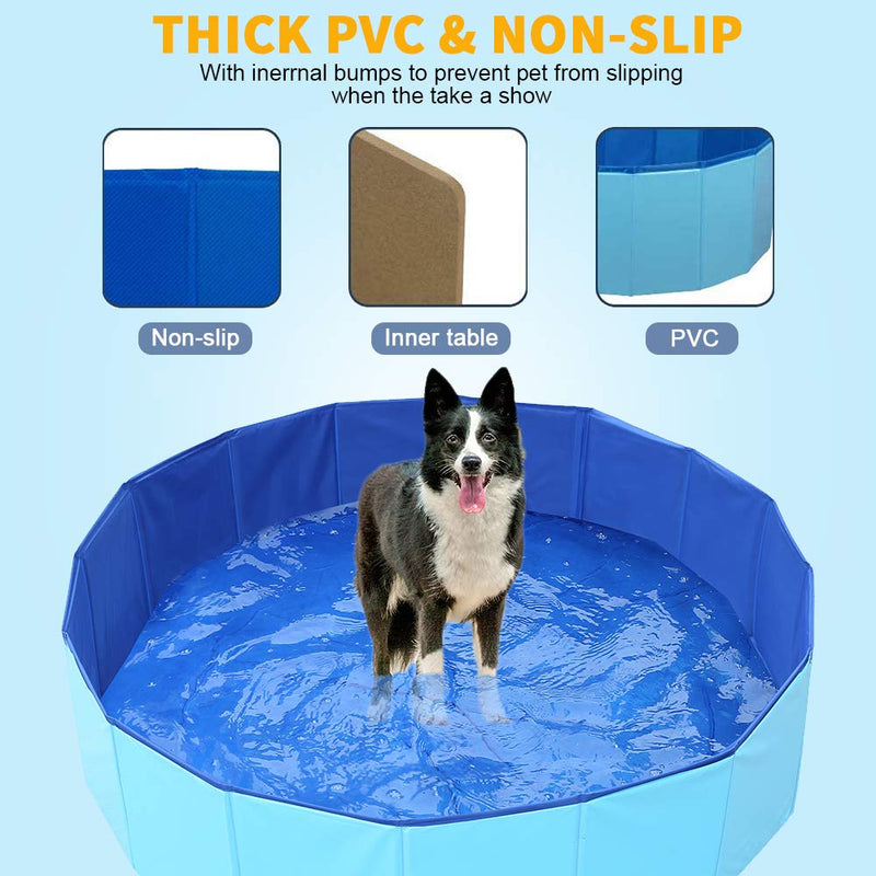 Foldable Paddling Pool for Puppy and Small Dogs, Indoor Outdoor Bathing Tub Swimming Pool, Sturdy Pet Pool in Yard Garden, 80 x 20 cm - PawsPlanet Australia