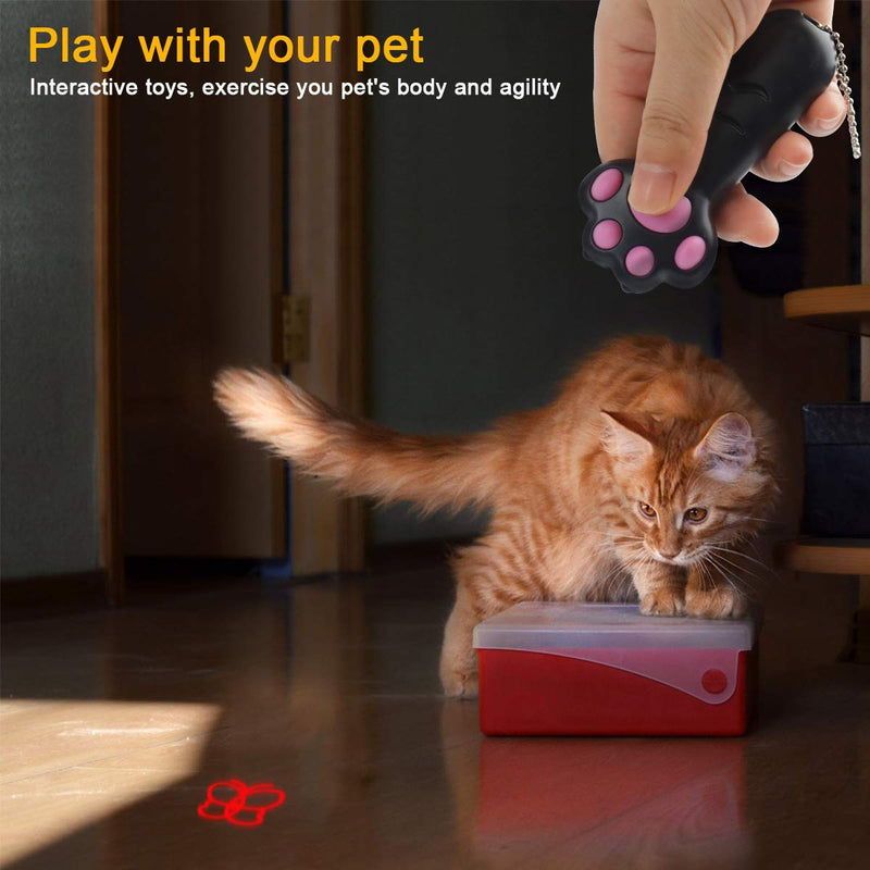 KETIEE Interactive Cat Toy - Multifunction Paw Shape Battery Operated Cat Exercise Toy Cat Dog Chaser Toys Pet Training Tool Cats Tracker LED Lighting Toy, Black - PawsPlanet Australia