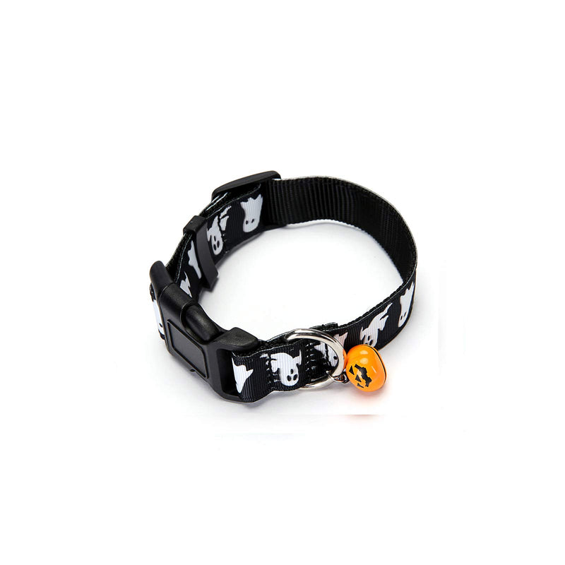 Generous Halloween Dog Collar and Leash Set - Adjustable Halloween Dog Leash and Collar with Fun Patterns,Cute Bell and Metal Buckle (S:9''-12.5'', Black ghost) S:9''-12.5'' - PawsPlanet Australia