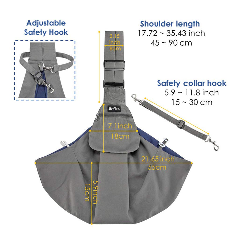 [Australia] - Slowton Pet Carrier, Hand Free Sling Adjustable Padded Strap Tote Bag Breathable Cotton Shoulder Bag Front Pocket Safety Belt Carrying Small Dog Cat Puppy Machine Washable Grey 