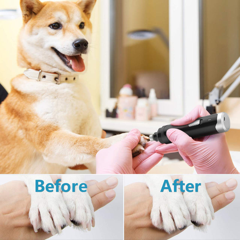 [Australia] - oneisall Dog Nail Grinder - Upgraded 2 Speed Quiet USB Rechargeable Professional Pet Nail Trimmer Paws Grooming & Smoothing Claw Care for Small Medium Large Dogs & Cats Black 
