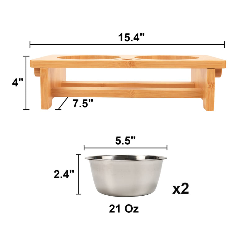 Raised dog bowls for Small Dogs, Elevated Dog Bowls Bamboo, Dog bowl stand with 2 Stainless Steel Bowls by Nothing burger Small-10.16cm tall, 21 Oz bowl - PawsPlanet Australia