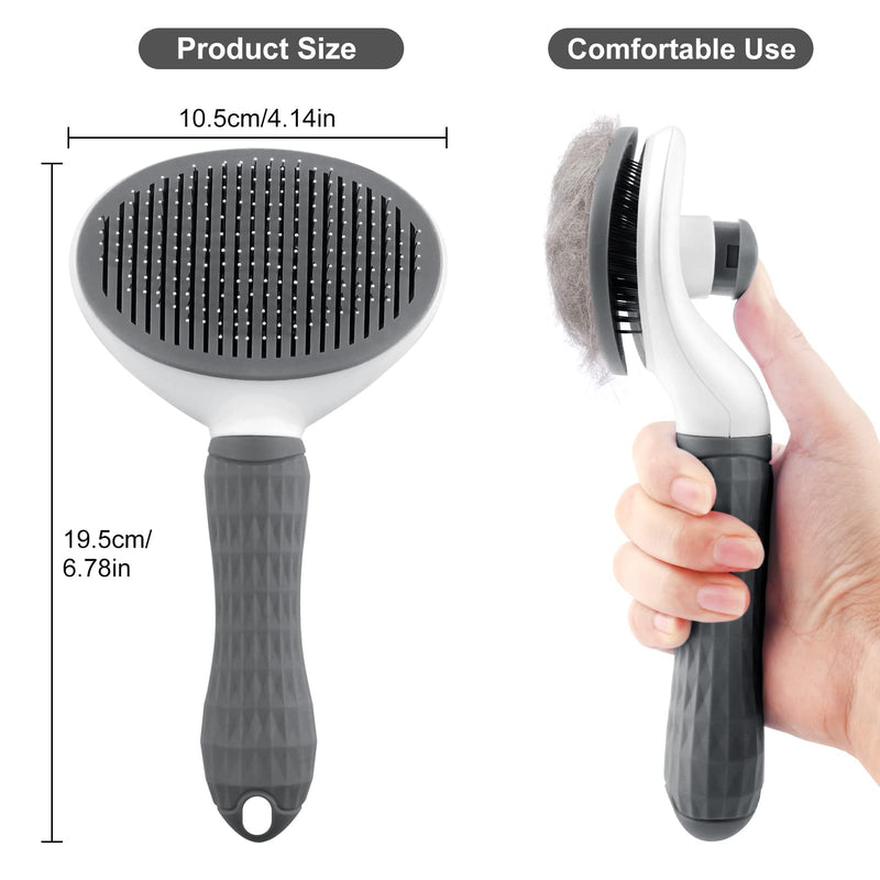 Dog Brush Cat Brush Grooming Brushes,Slicker Dog Cat Grooming Brush with Cleaning Button, Pet Shedding Tool Gently Removes Long Short Hair Brush for Dogs Cats Massage-Self Cleaning Grey - PawsPlanet Australia