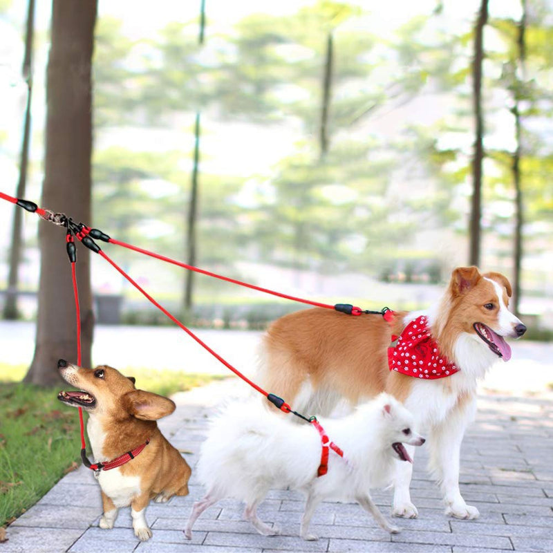 [Australia] - Heavy Duty Dog Leash Three Dogs, Detachable 3 in 1 Leash for Dogs 360° Swivel No Tangle with Soft Padded Handle, Suitable for Walking and Training Leashes for Two/Three Dogs Red 