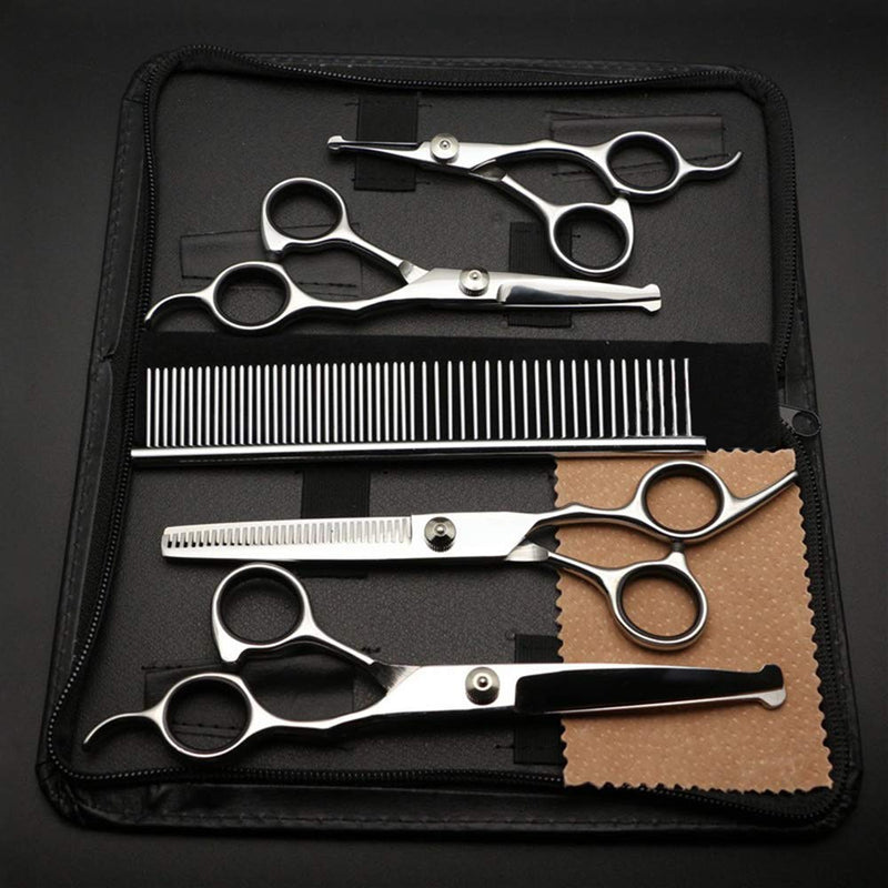 ANPPEX Dog Grooming Scissors, 5-Piece Set Rounded Tip Thinning Dog Scissors Comb Set, Curved Safety Dog Face Grooming Scissors Round End for Pet Cat - PawsPlanet Australia