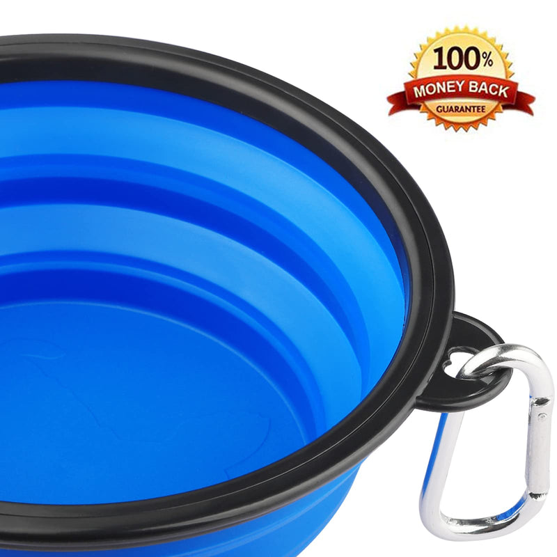 MXZONE 3 Collapsible Silicone Dog Bowl, Foldable Expandable Cup Dish for Small Pet Cat Food Water Feeding Portable Travel Bowl, Free Pet ID-Tag L/Blue+Black - PawsPlanet Australia