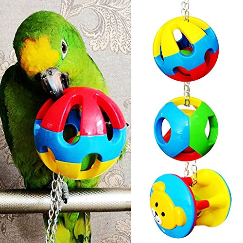 [Australia] - Hypeety Parrot Colorful Ball Toys with Bell Cage Hanging Chewing String for Parakeet Conure Cockatiel Small Medium Birds A+B+C 