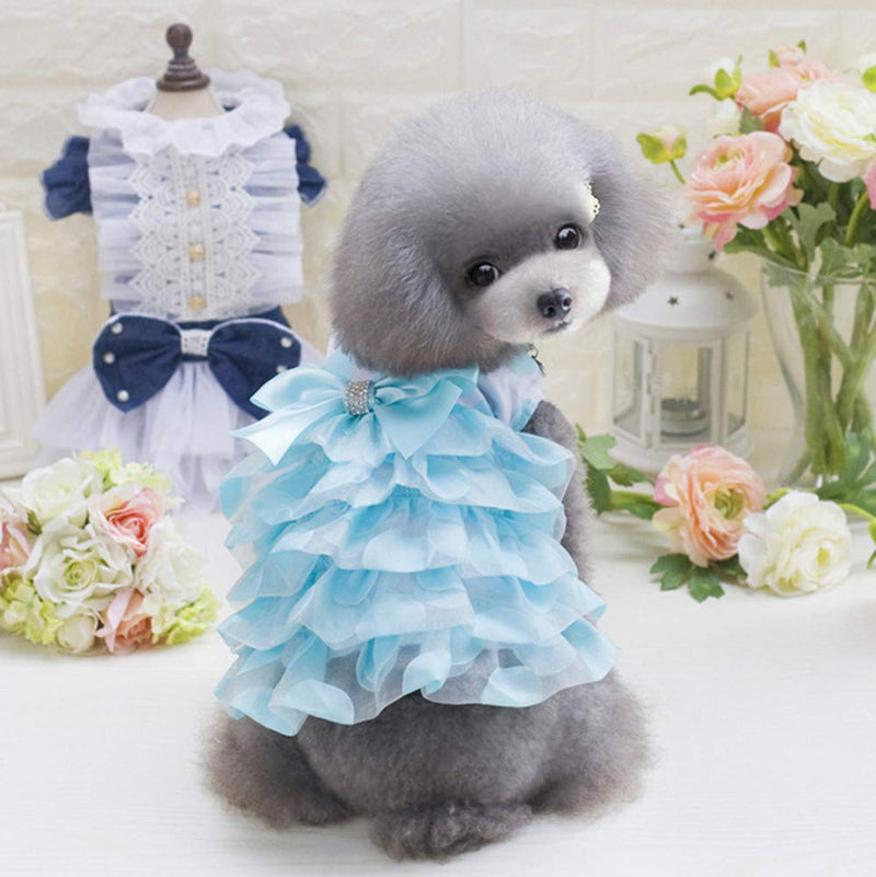 [Australia] - Lcsweet Cute Polka Dot Gauze Pet Dog Dress Princess Skirt Pettiskirt Pet Clothes X-Small Blue 